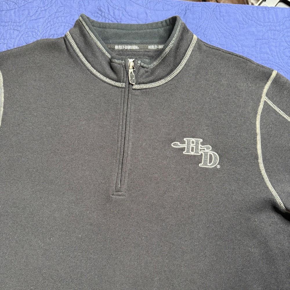 Harley-Davidson Mens XL Black Quarter Zip Pullover Contrast Stitch MotorClothes